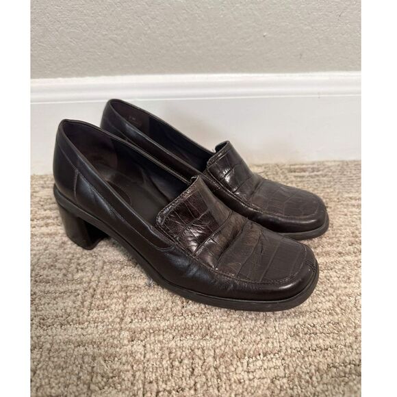 Naturalizer Shoes - Naturalizer Brown Leather Block Heel Loafers Dark Academia Y2K Women's Size 7 M